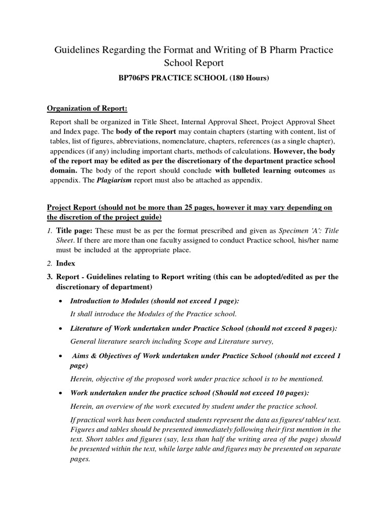 B Pharm Practice School Report Guidelines | PDF | Written Communication ...