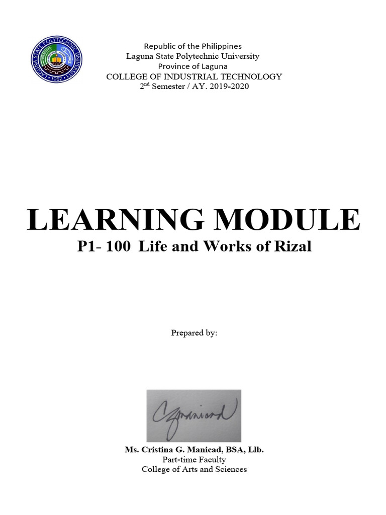 Learning Module p1 100 Life and Works of | PDF | Social Science