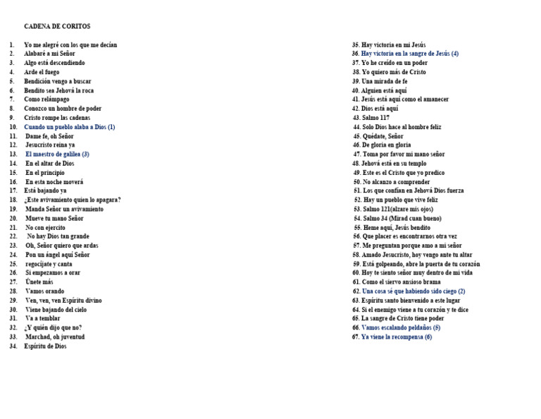 Cadena De Coritos Pdf Salmos Jesús