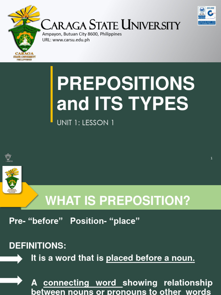 Prepositions: Types and Examples | PDF | Preposition And Postposition ...