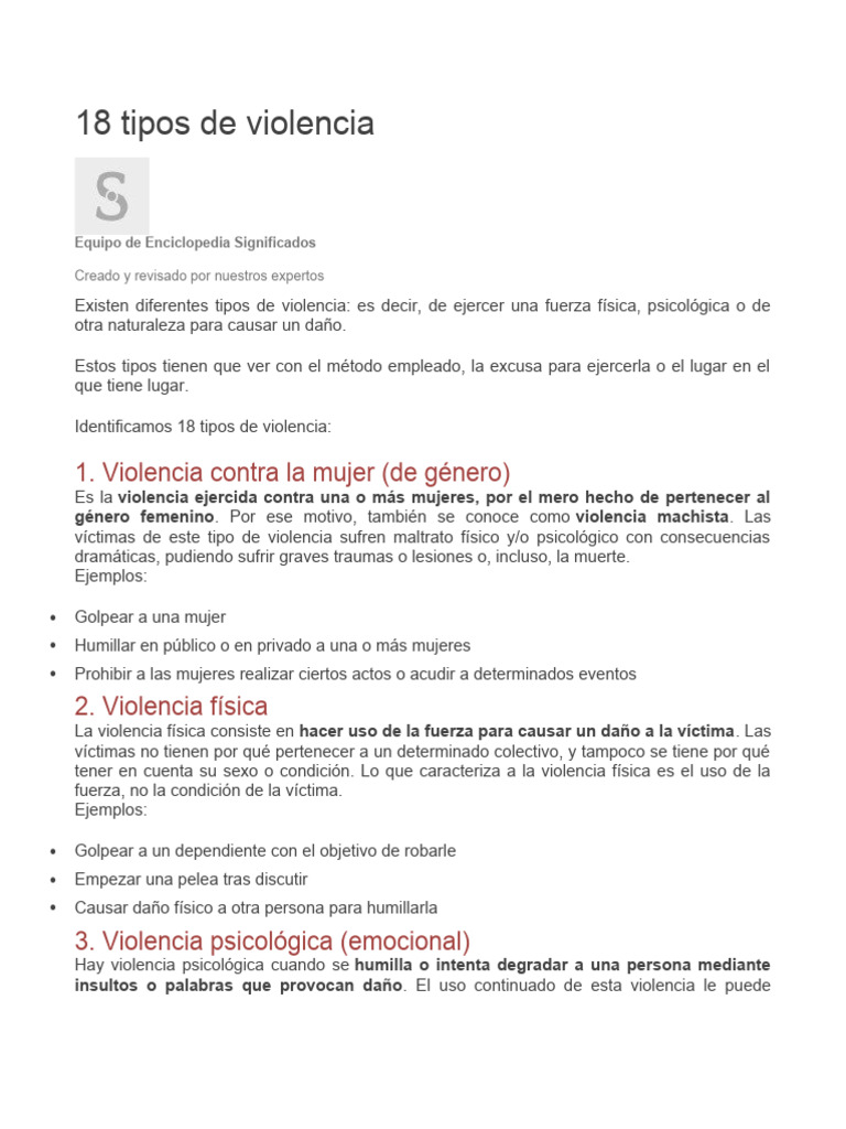 18 Tipos de Violencia Identificados | PDF | La violencia contra las ...
