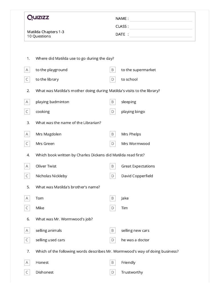 Matilda Chapters 1-3 Q&A Guide | PDF
