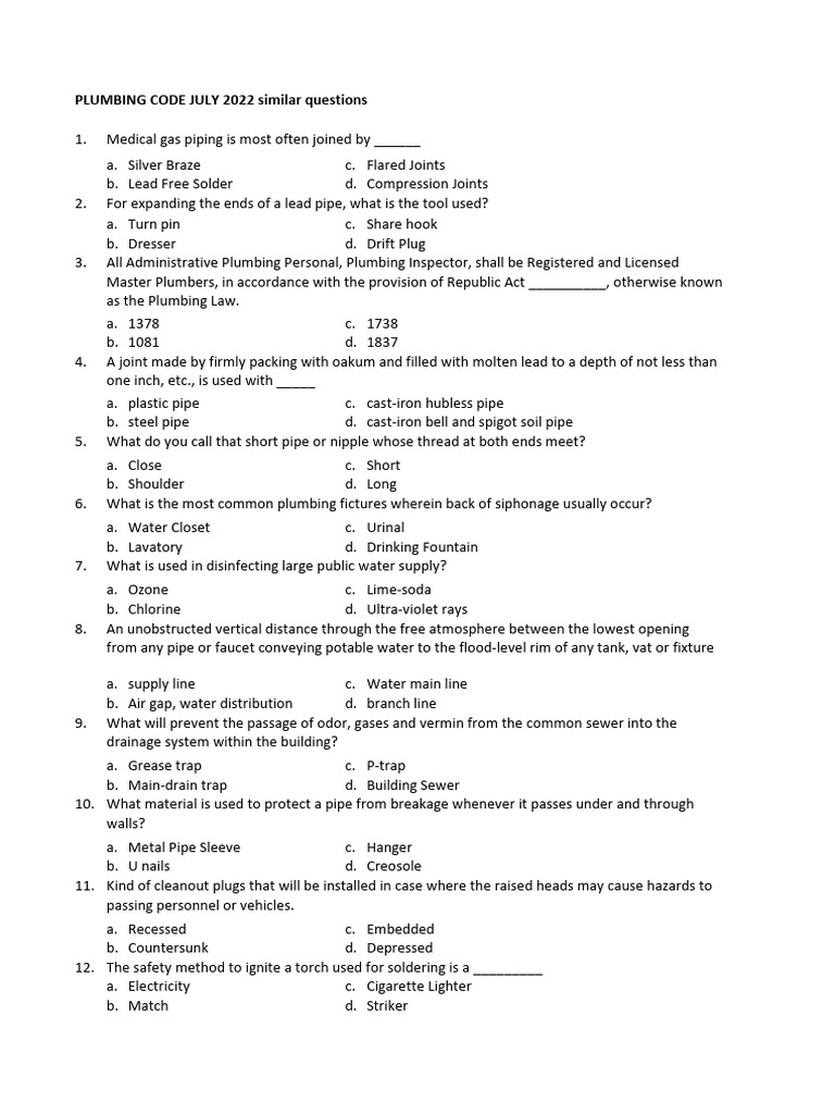 PLUMBING TEST QUESTIONS AND ANSWERS PDF FREE DOWNLOAD 2022 visual data 5