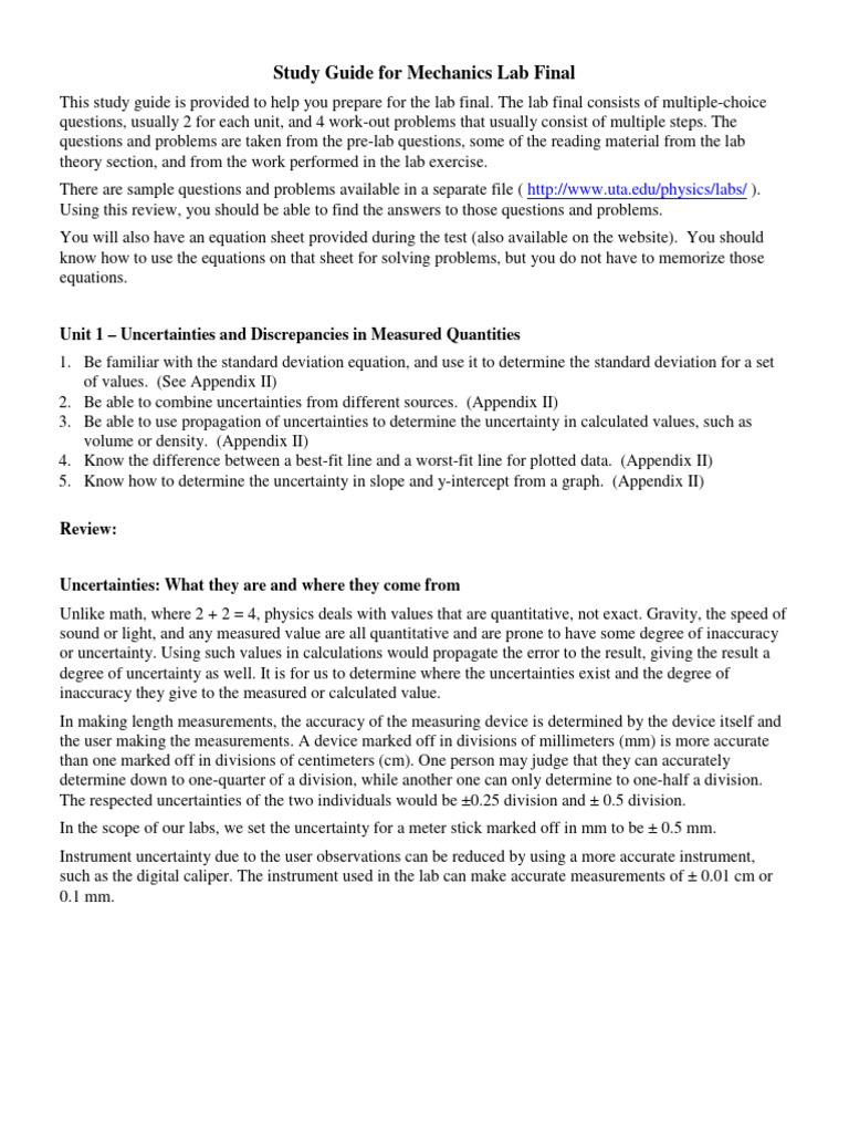 Mechanics Lab Final Study Guide | PDF | Force | Acceleration