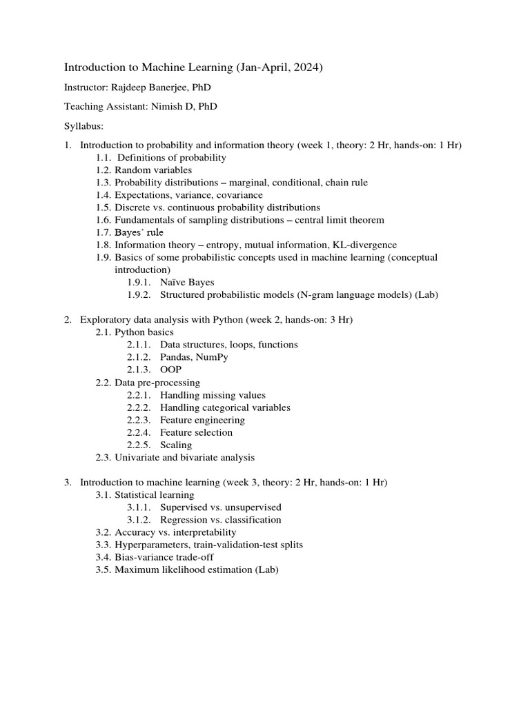 Syllabus introduction to machine learning pdf regression analysis
