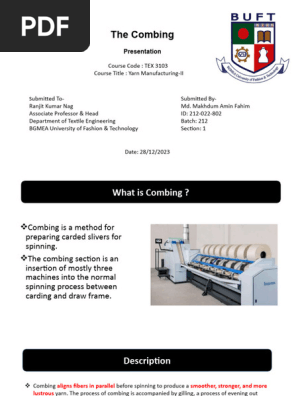 combing process in spinning pdf Combing Process in Yarn Manufacturing | PDF | Worsted