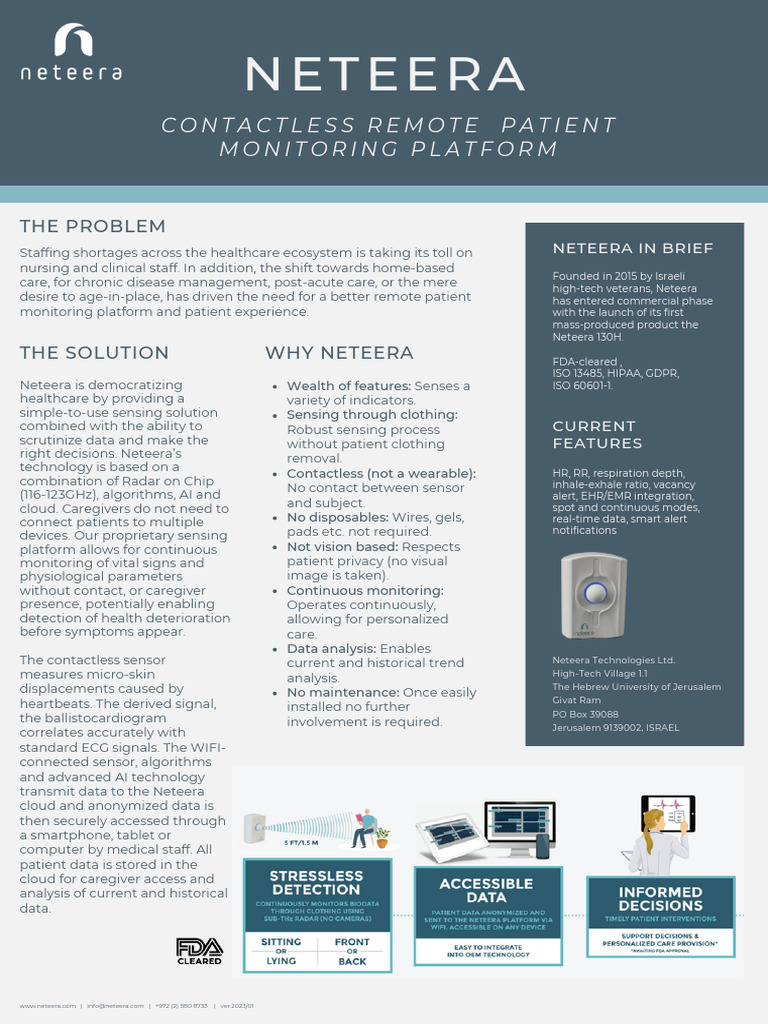 Neteera: Contactless Patient Monitoring | PDF | Monitoring (Medicine ...