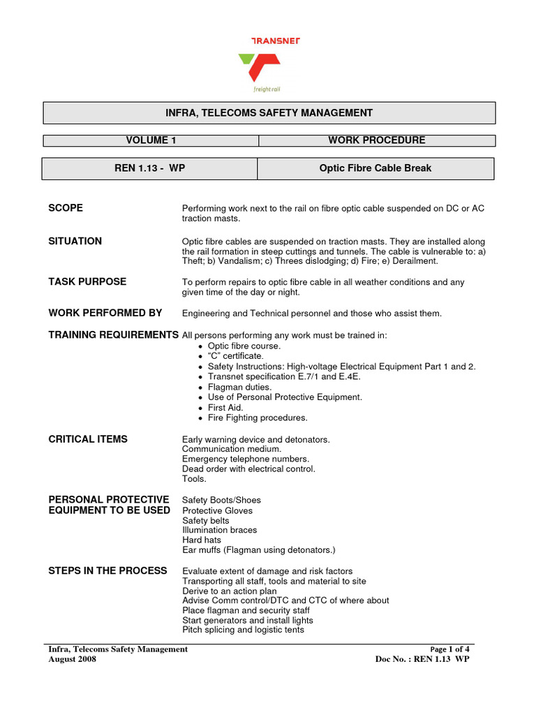 Annexure A - Optic Fibre Cable Break (SCOPE) | Download Free PDF ...