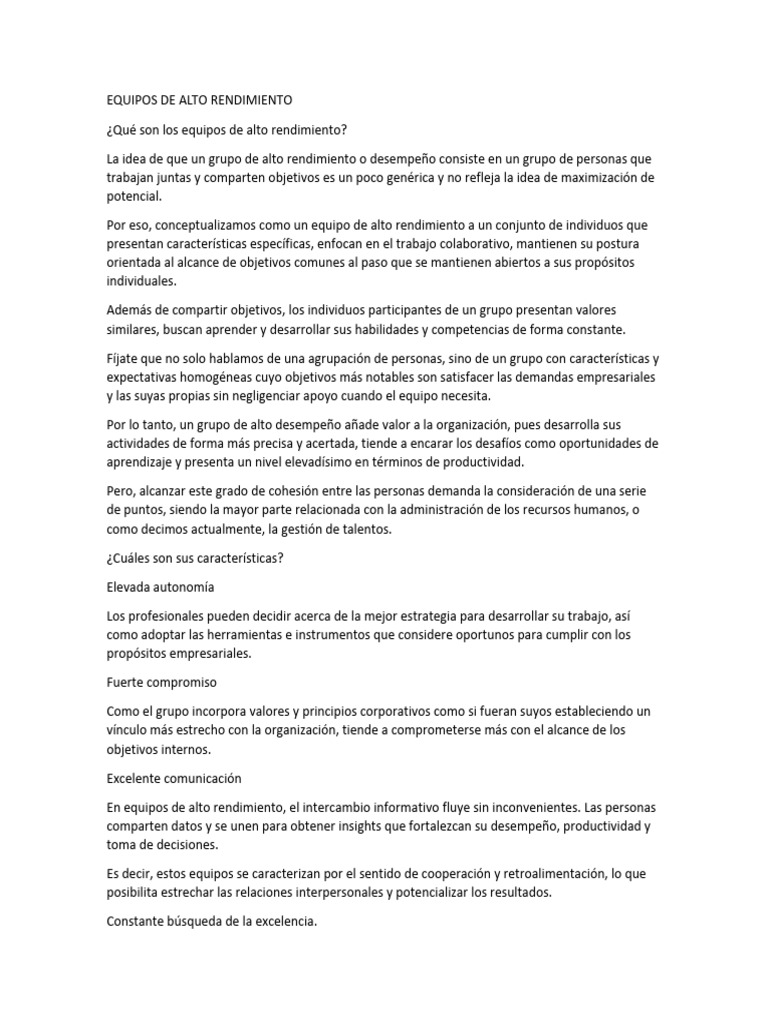 Equipos De Alto Rendimiento Pdf