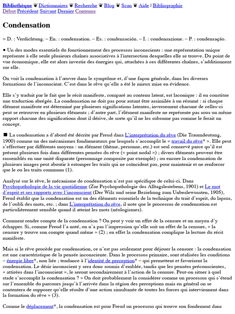 Condensation en psychanalyse selon Freud PDF Rêve Inconscient — free download