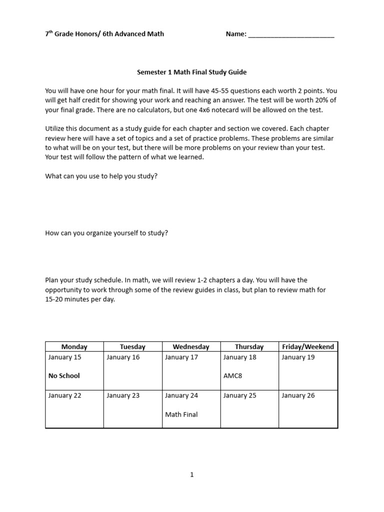 7th Grade Math Final Study Guide | PDF | Mathematics | Equations
