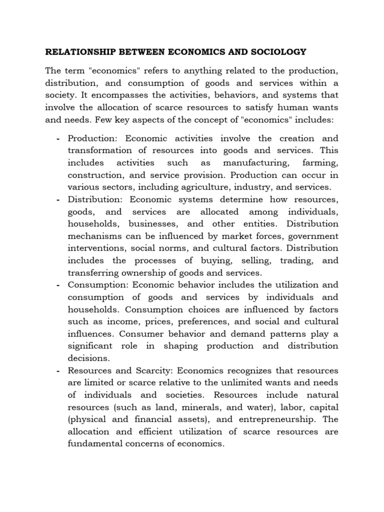 Relationship Between Economics and Sociology | PDF | Sociology | Economics