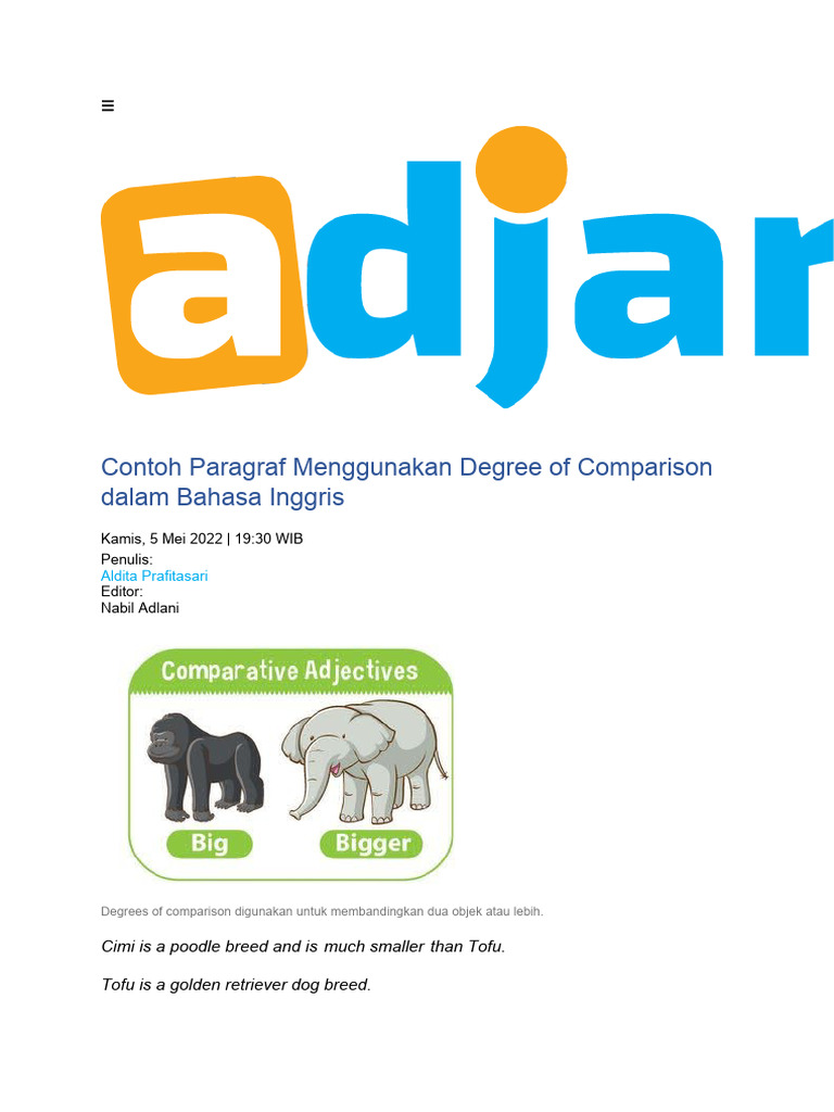 Contoh paragraf menggunakan degree of comparison dalam bahasa inggris