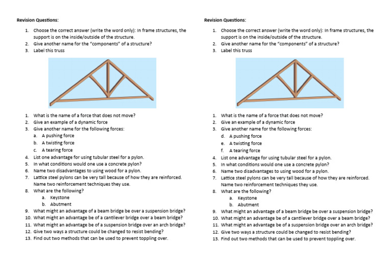 Structures Revision Questions | PDF | Bridge | Beam (Structure)