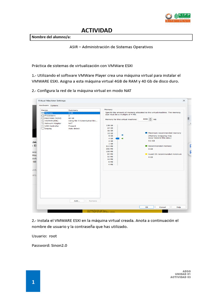Práctica de Virtualización con VMWare ESXI | PDF | V Mware | Máquina ...