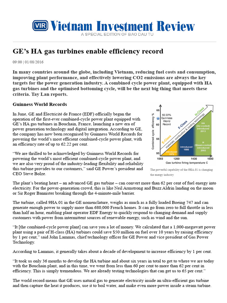 Ge S Ha Gas Turbines Enable Efficiency Record Pdf Gas Turbine