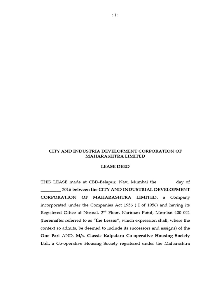 Lease Deed - Classic Kalptaru CHS (Tender Plot) - Plot No 17 Sector 16 ...