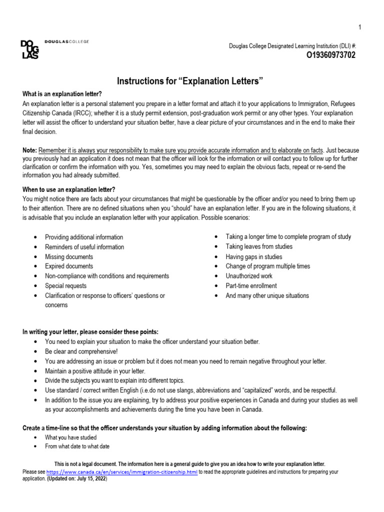 EXPLANATION LETTER Template and Instructions | PDF | Cognition