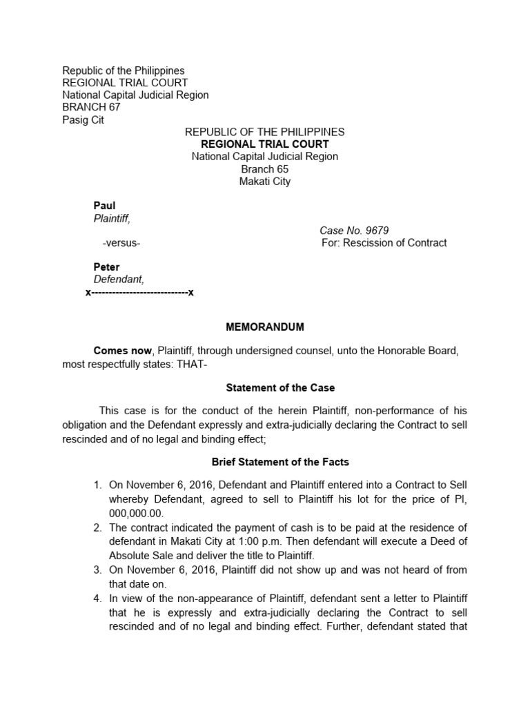 Contract Rescission Case Analysis | PDF | Public Law | Law Of Obligations