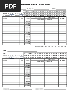 BASKETBALL MINISTRY SCORE SHEET