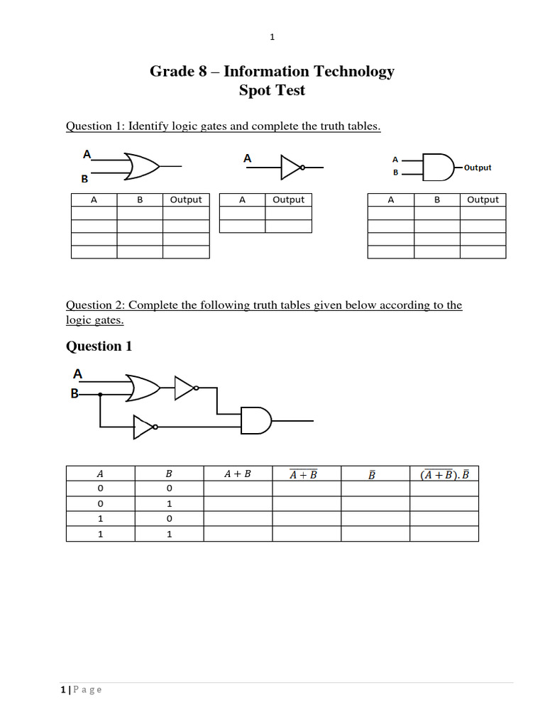 Logic Gate Quiz PDF