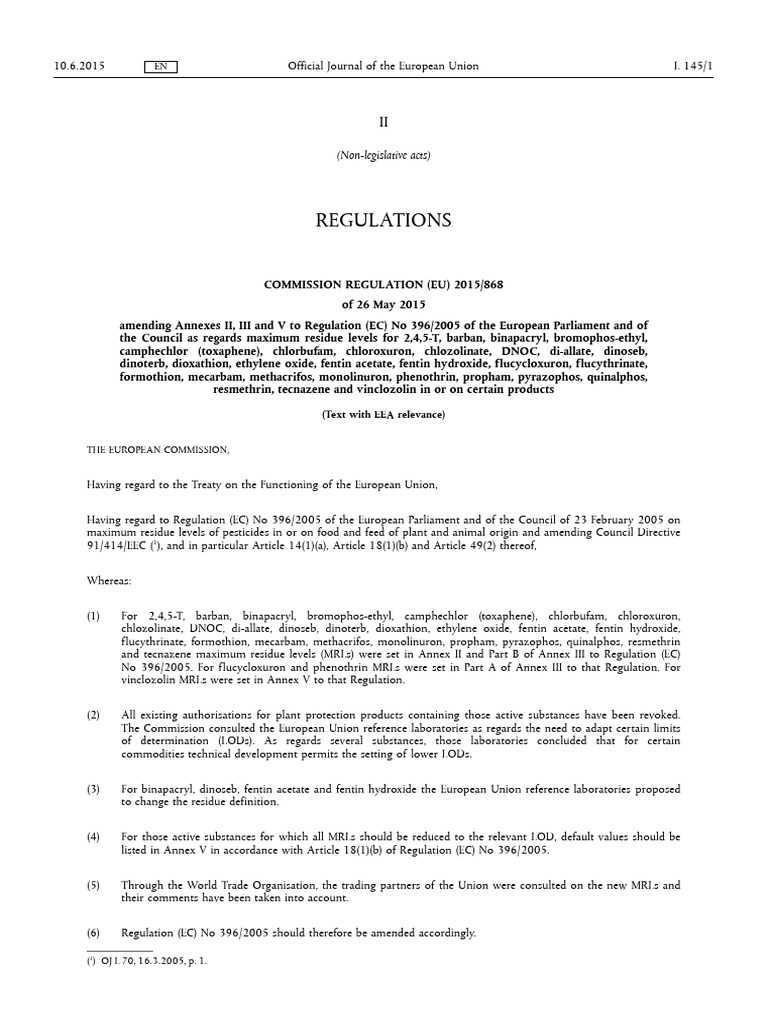 EU Regulation on Pesticide Residue Limits | PDF | Berry | Cabbage