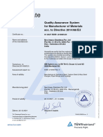 Certificate: Quality-Assurance System For Manufacturer of Materials Acc. To Directive 2014/68/EU
