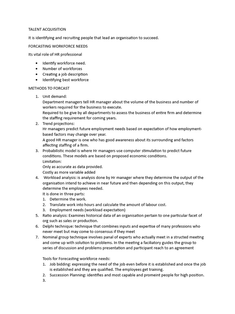 Talent Acquisition Pdf Forecasting Employment