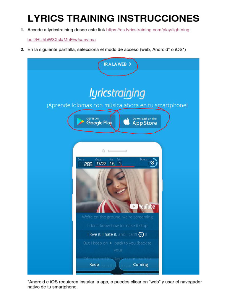 Instrucciones para Lyrics Training | PDF