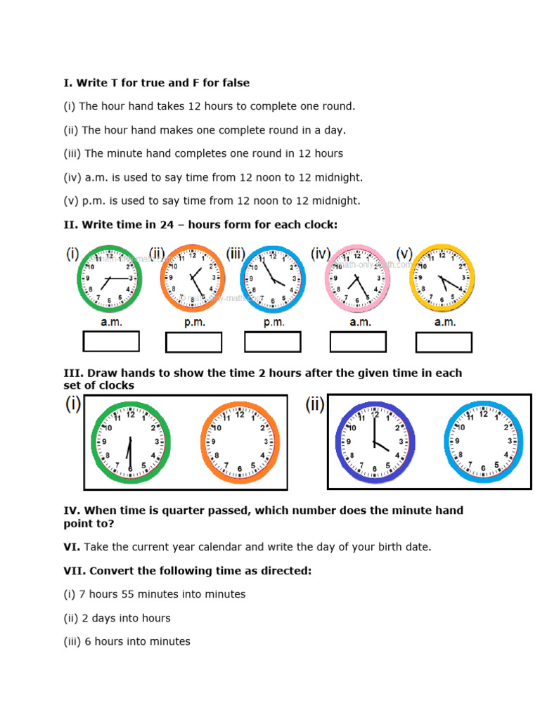 Time Conversion and Clock Basics | PDF | Division (Mathematics ...