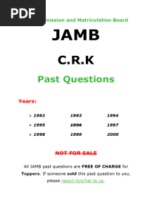 Jamb CRK Past Questions