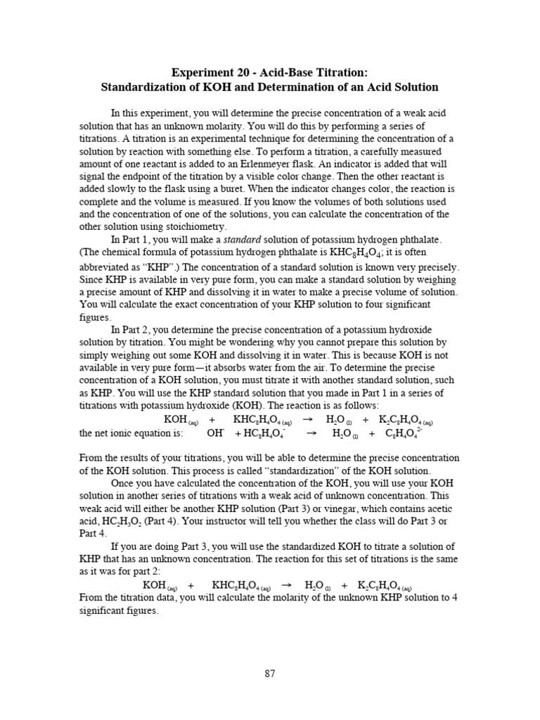 KHP Titration and KOH Standardization | PDF | Titration | Chemistry