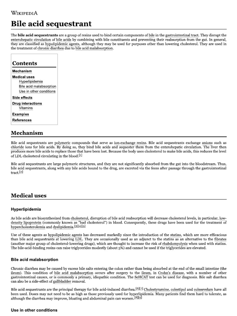 Bile Acid Sequastrants | PDF
