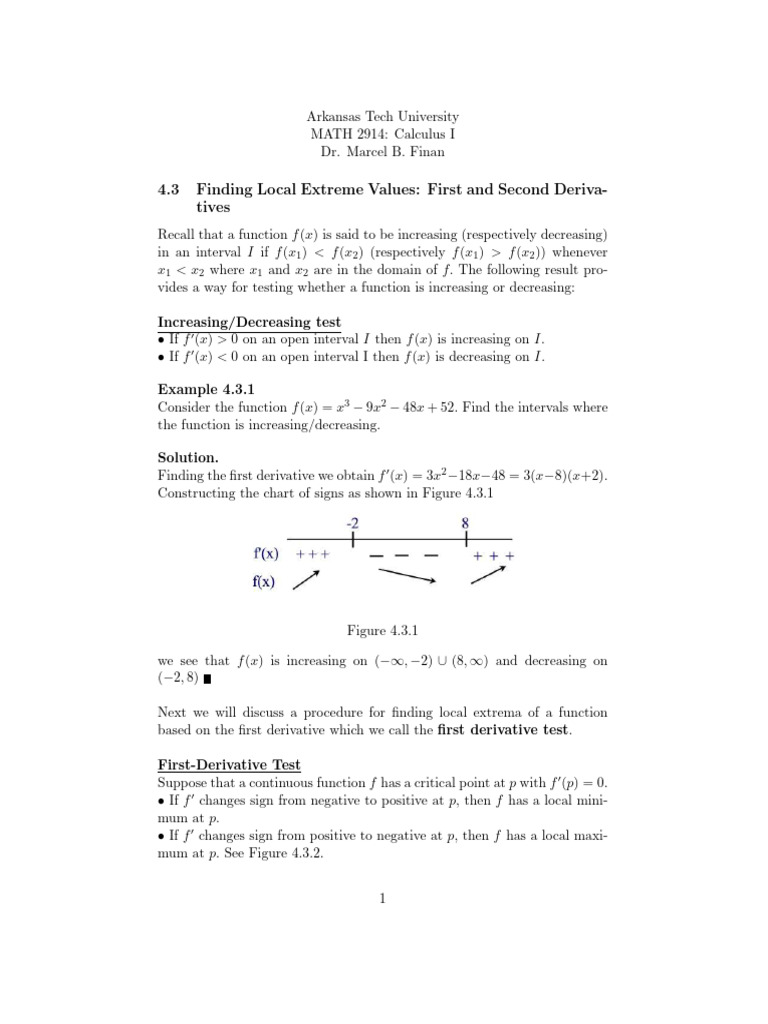 4 3 finding local extreme values first and second deriva tives pdf