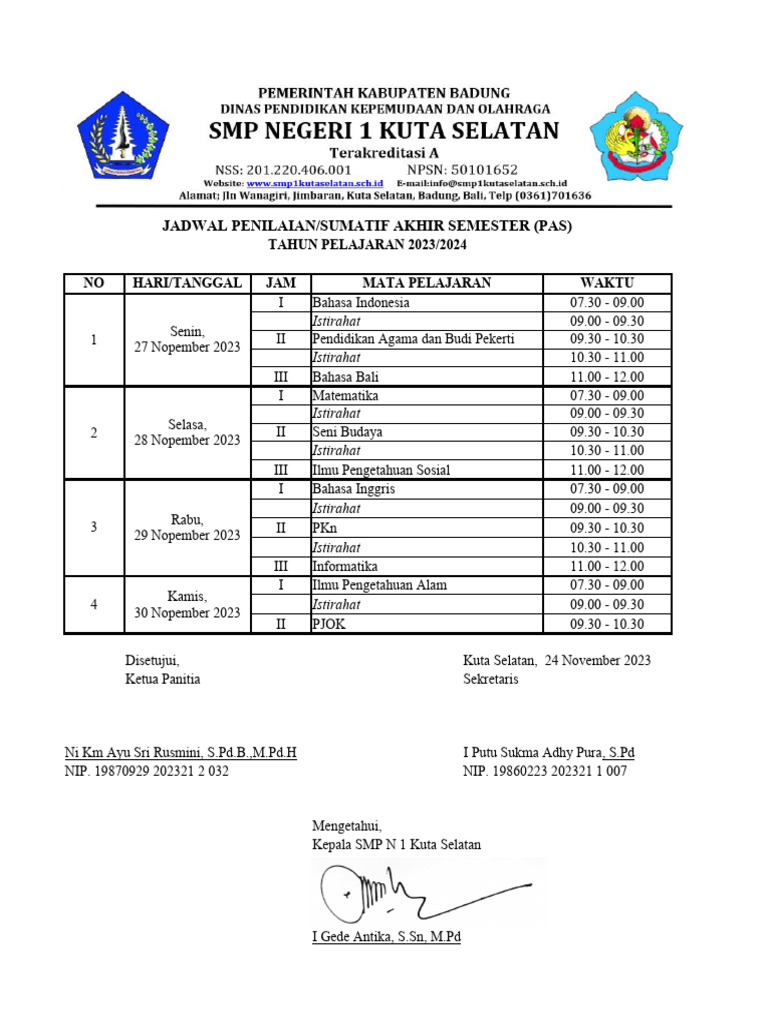 Jadwal Pas 2023 | PDF