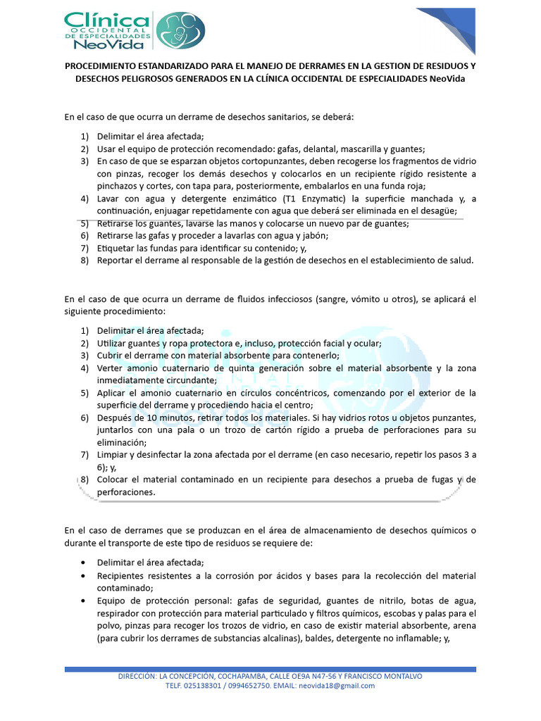 PROCEDIMIENTO ESTANDARIZADO PARA EL MANEJO DE DERRAMES EN LA GESTION DE ...