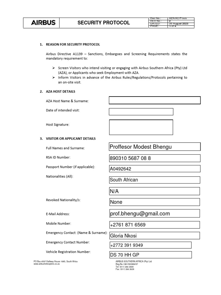 Picture Idea: Airbus Southern Africa Security Protocol Pdf