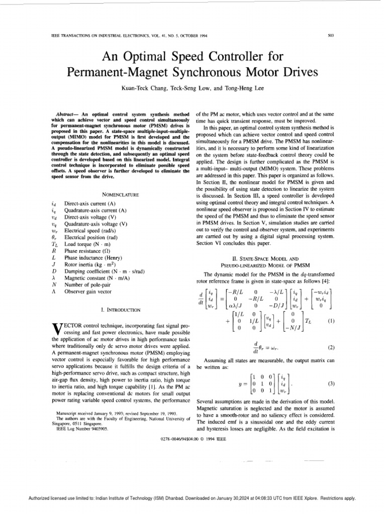 An Optimal Speed Controller for Synchronous Motor