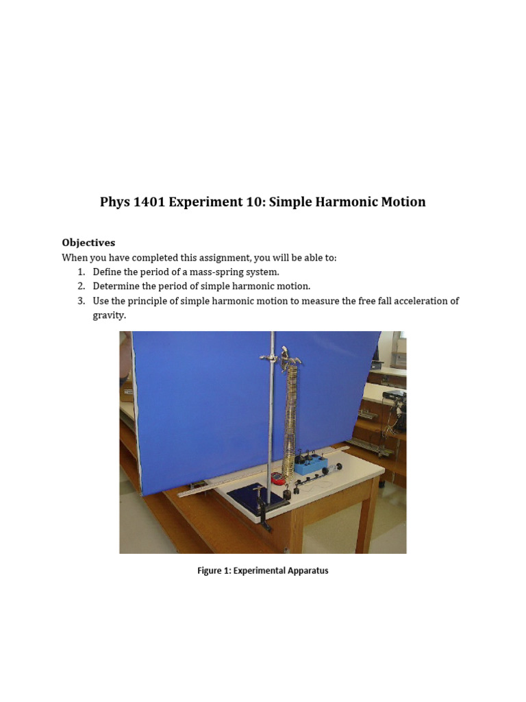 Phys 1401 Experiment 10 Simple Harmonic Motion COmpleted PDF