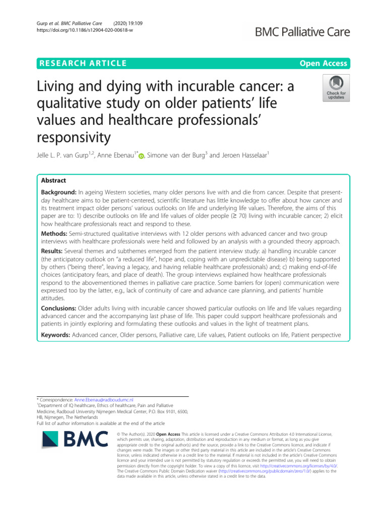 Living and Dying With Incurable Cancer: A Qualitative Study On Older ...