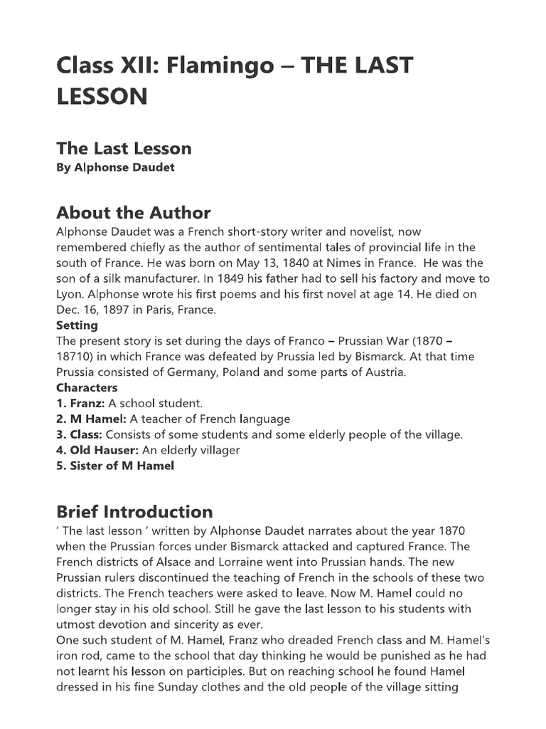Image Result For Ncert Solutions For Class Flamingo English The Last Lesson