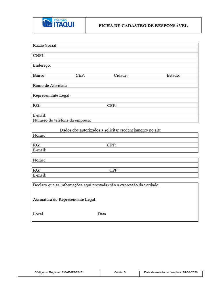 EMAP RSGE 71 Ficha De Cadastro De Respons vel PDF