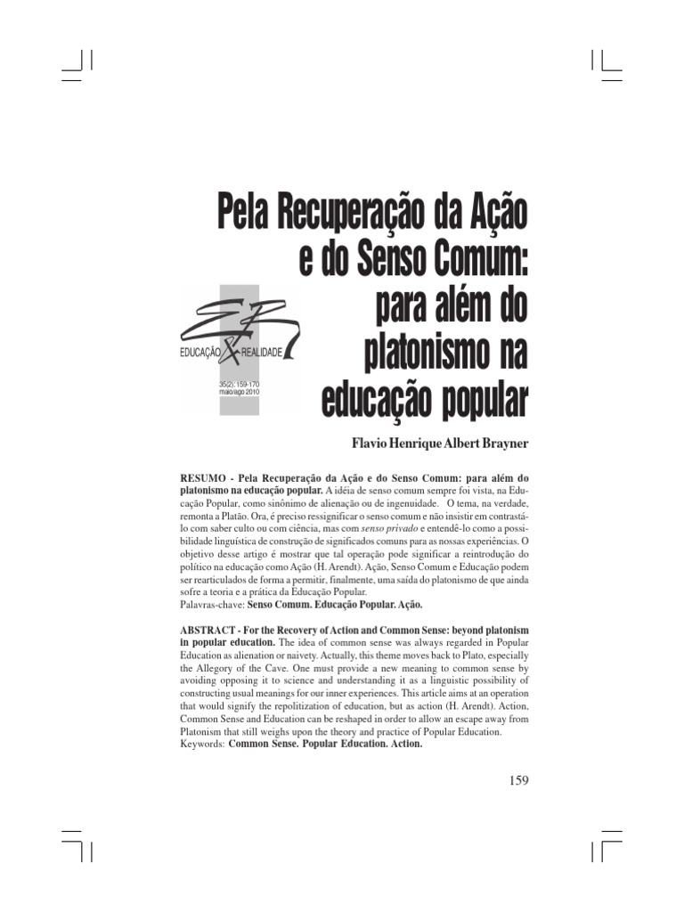 Senso Comum e Educação Popular | PDF | Pensamento | Verdade