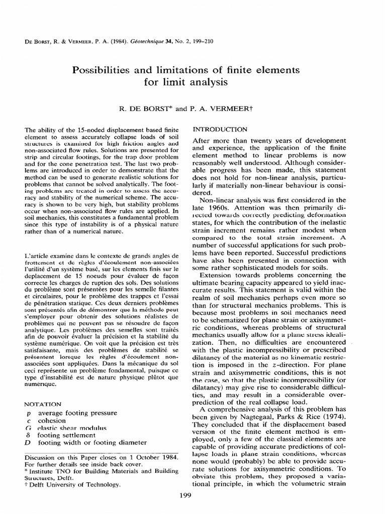 Possibilites and Limitations of Finite Elements For Limit Analysis ...