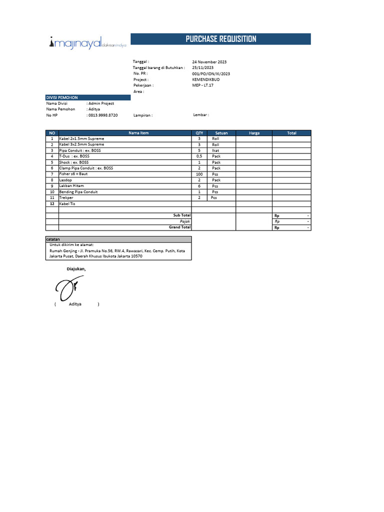 Contoh Purchase Order Pdf