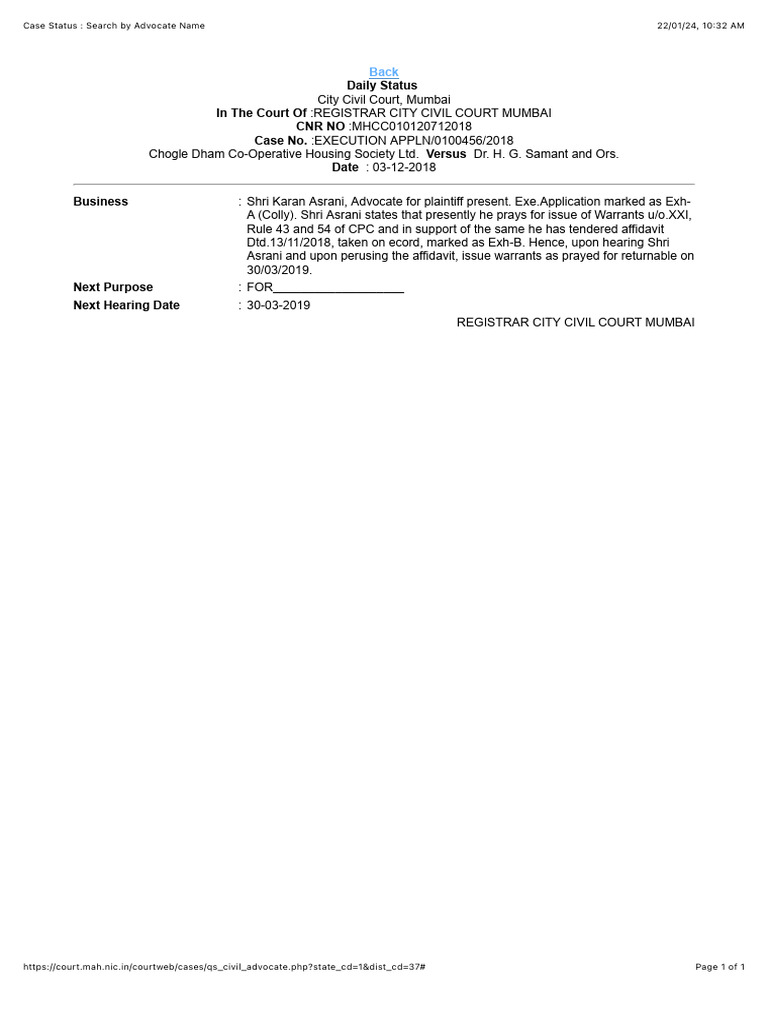 Case Status Search by Dvocate Name PDF