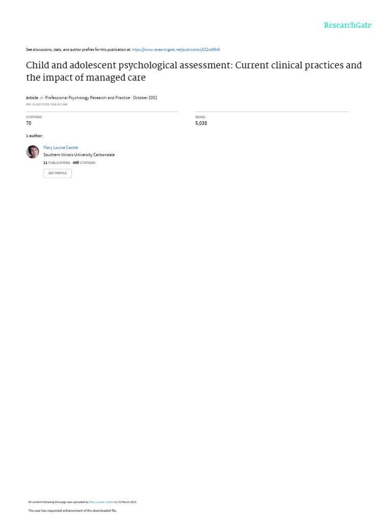 Child and Adolescent Psychological Assessment Curr | PDF | Psychology ...