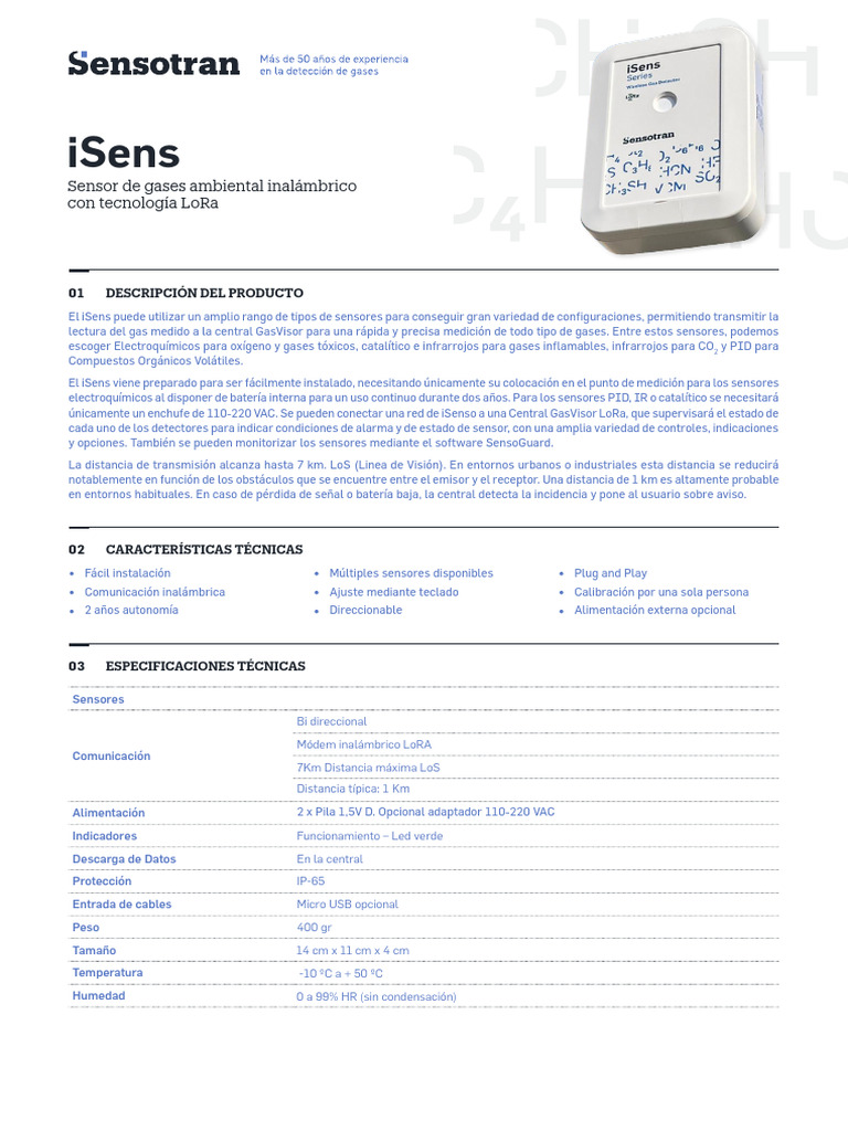 Sensor de Gases Ambiental iSens LoRa | PDF | Inalámbrico | Ciencias fisicas