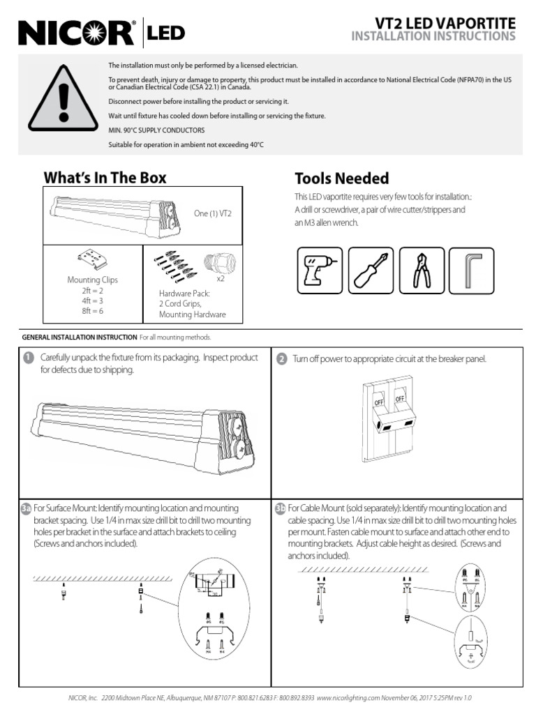 Nicor LED VT2 LED VAPORTITE Installation Instructions | PDF ...