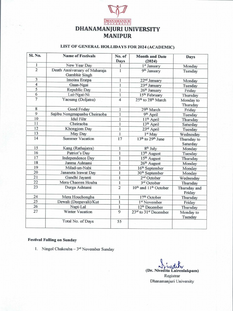 Dhanamanjuri University Manipur PDF Observances Festival